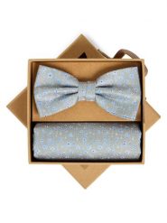 Finshley & Harding London Męska jedwabna muszka i poszetka Mężczyźni Jedwab (100%) niebieski|srebrny wzorzysty, ONE SIZE. Niebieskie krawaty i muchy męskie Finshley & Harding London, bez wzorów, z jedwabiu. Za 179.95 zł.