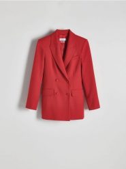 Długa dwurzędowa marynarka - czerwony. Czerwone marynarki i żakiety damskie Reserved, l, bez wzorów, z tkaniny. W wyprzedaży za 119.99 zł.