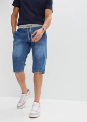Lekkie długie bermudy jeansowe z elastyczną gumką w talii, relaxed fit. Niebieskie szorty męskie bonprix, bez wzorów, z jeansu. Za 142.99 zł.