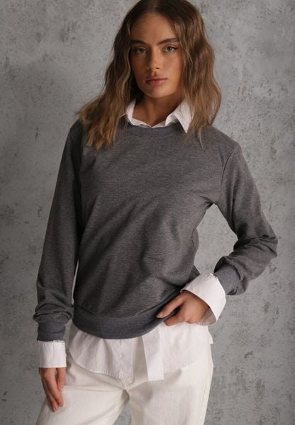Ciemnoszara Casualowa Bluza z Bawełną Akko. Szare bluzy bez kaptura damskie Renee, l, z bawełny. Za 39.99 zł.