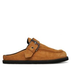 Klapki HUGO. Brązowe klapki damskie Hugo, bez wzorów, bez obcasa. Za 469.99 zł.