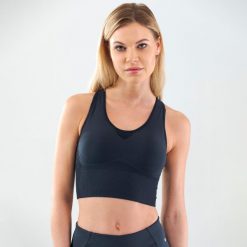 Stanik sportowy damski FLEX Seamless. Czarne biustonosze sportowe damskie HEAD, bez wzorów, z dzianiny. W wyprzedaży za 182.00 zł.