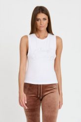 JUICY COUTURE Biały top Juicy Script Tank. Białe topy damskie Juicy Couture, s, bez wzorów, bez kołnierzyka. W wyprzedaży za 145.99 zł.