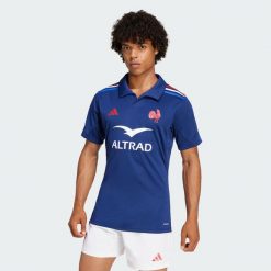 Koszulka France Rugby Home Performance. Niebieskie t-shirty sportowe męskie Adidas, s, z materiału, bez ramiączek, do piłki nożnej. Za 649.00 zł.