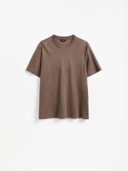T-shirt regular z bawełny merceryzowanej - oliwkowy. Zielone t-shirty męskie Reserved, l, bez wzorów, z bawełny, bez kołnierzyka. Za 99.99 zł.