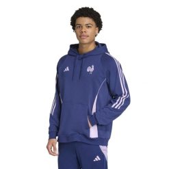 Kurtka dresowa XV de France 2025/26. Niebieskie kurtki męskie Adidas, xl, z aplikacjami, z bawełny, sportowe, z kapturem. Za 322.60 zł.