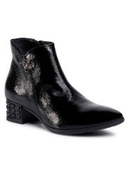 Lasocki Botki 6285-01 Czarny. Czarne botki damskie Lasocki, z lakierowanej skóry, bez obcasa, na słupku, bez zapięcia. Za 134.99 zł.