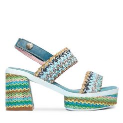 Sandały Laura Vita. Niebieskie sandały damskie Laura Vita, bez wzorów, bez obcasa, na słupku. Za 389.99 zł.