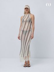 LeGer Sukienka plażowa "Salma" w kolorze kremowo-granatowym rozmiar: 42. Brązowe sukienki damskie LeGer, na plażę, bez wzorów, z bawełny, bez kołnierzyka, bez ramiączek, maxi. Za 239.99 zł.