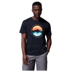 T-shirt sportowy z krótkim rękawem męski Path Lake II Graphic Tee. Czarne t-shirty męskie Columbia, m, bez wzorów, z bawełny, bez kołnierzyka. Za 99.99 zł.