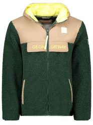 Geographical Norway Kurtka polarowa "Teclass" w kolorze ciemnozielono-beżowym rozmiar: XL. Brązowe kurtki męskie Geographical Norway, xl, bez wzorów, z polaru, bez kaptura. Za 174.84 zł.