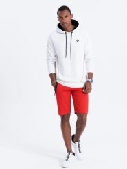 Bluza męska z kapturem z kieszenią na zamek - biała V3. Białe bluzy z kapturem męskie Ombre Clothing, l, z bawełny. W wyprzedaży za 69.99 zł.