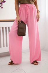 Spodnie muślinowe z szeroką nogawką jasno różowe. Czerwone spodnie materiałowe damskie KESI, bez wzorów, z bawełny, biznesowe, plus size. Za 150.52 zł.
