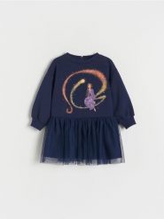 Sukienka Wish - granatowy. Niebieskie sukienki dziewczęce Reserved, bez wzorów, z materiału, bez ramiączek. W wyprzedaży za 35.99 zł.