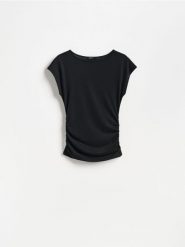 T-shirt z modalem - czarny. Czarne t-shirty damskie Reserved, l, bez wzorów, z dzianiny, bez kołnierzyka. Za 69.99 zł.