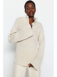 Trendyol Sweter w kolorze kremowym rozmiar: L. Brązowe golfy damskie Trendyol, l, bez wzorów, bez ramiączek. Za 100.99 zł.