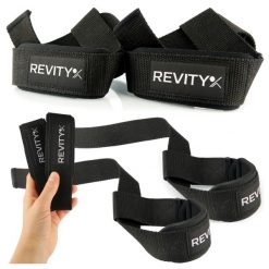 Paski do treningu siłowego Revity do martwego ciągu i ćwiczeń ze sztangą. Czarne paski damskie REVITY, bez wzorów, sportowe. Za 49.99 zł.