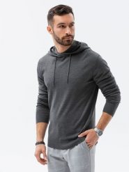 Sweter męski z kapturem - szary melanż V1 - Rozmiar: L. Szare swetry męskie Ombre Clothing, l, bez wzorów, z bawełny, bez kołnierzyka. W wyprzedaży za 39.99 zł.