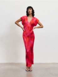 Sukienka maxi z wiskozy - wielobarwny. Sukienki damskie Reserved, l, bez wzorów, z tkaniny, bez kołnierzyka, bez ramiączek, maxi, dopasowane. W wyprzedaży za 69.99 zł.