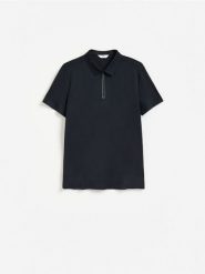Koszulka polo slim - granatowy. Niebieskie koszulki polo męskie Reserved, l, bez wzorów, z dzianiny, bez ramiączek. Za 139.99 zł.