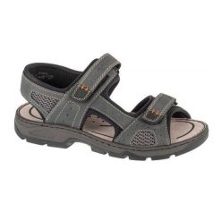 Sandały Męskie Logo Skóra Syntetyczna. Szare sandały męskie Rieker, ze skóry, bez zapięcia. Za 388.99 zł.