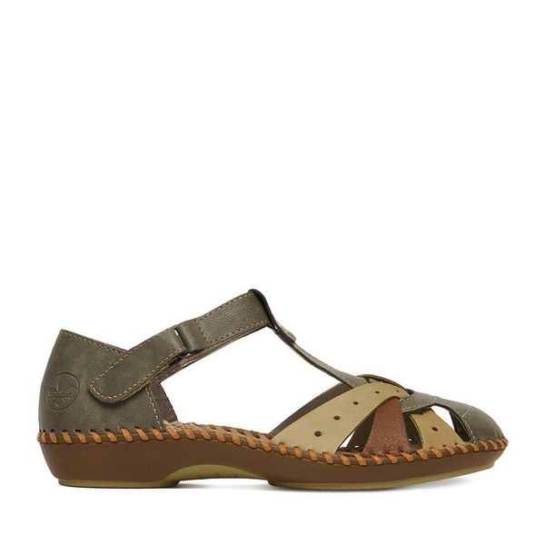 Sandały Rieker. Zielone sandały damskie Rieker, bez wzorów, bez obcasa, na płaskiej podeszwie. Za 339.99 zł.