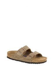 Birkenstock Skórzane klapki w kolorze beżowym rozmiar: 36. Brązowe klapki damskie Birkenstock, bez wzorów, z nubiku, bez obcasa. Za 314.95 zł.