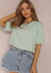 Miętowy T-shirt Phelista. Zielone t-shirty damskie Renee, l, bez wzorów, z jeansu, bez kołnierzyka. Za 34.99 zł.