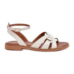 Lewski Shoes Skórzane Sandały Damskie Na Płaskim Obcasie Zazoo 3688 Ecru białe. Białe sandały damskie bez wzorów, ze skóry, bez obcasa, na płaskiej podeszwie. Za 418.45 zł.