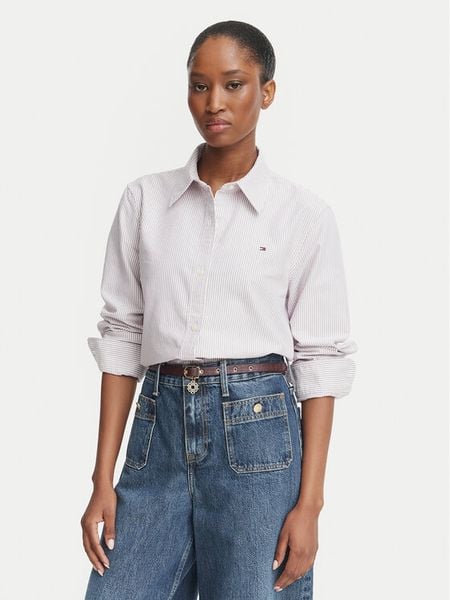 Tommy Hilfiger Koszula WW0WW46111 Różowy ciemny Relaxed Fit. Czerwone koszule damskie Tommy Hilfiger, bez wzorów, z bawełny, bez kołnierzyka, bez ramiączek. Za 409.99 zł.
