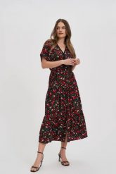 Sukienka w kwiaty midi czarna. Czarne sukienki damskie MOODO, l, bez wzorów, z wiskozy, bez kołnierzyka, bez ramiączek, midi. Za 169.99 zł.