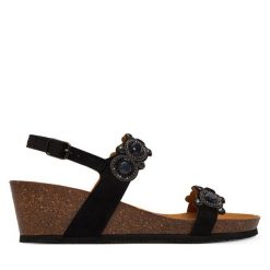 Sandały Scholl. Czarne sandały damskie Scholl, bez wzorów, bez obcasa, na koturnie. Za 439.99 zł.