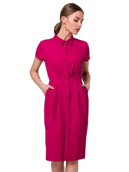 Stylove Sukienka w kolorze różowym rozmiar: XL. Różowe sukienki damskie Stylove, xl, bez wzorów, bez kołnierzyka, bez ramiączek, midi. Za 109.78 zł.