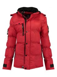 Geographical Norway Kurtka zimowa "Bonapart" w kolorze czerwonym rozmiar: XL. Czerwone kurtki damskie Geographical Norway, na zimę, xl, bez wzorów, z puchu, bez kaptura. Za 232.78 zł.