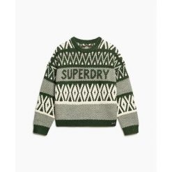 Sweter z wzorem damski Superdry. Zielone swetry klasyczne damskie Superdry., na zimę, s, z dzianiny, bez kołnierzyka. Za 312.35 zł.
