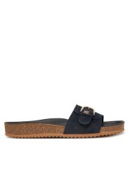 Tommy Hilfiger Klapki FW0FW08809 Granatowy. Niebieskie klapki damskie Tommy Hilfiger, bez wzorów, ze skóry, bez obcasa. Za 309.99 zł.