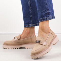 Beżowe loafersy damskie, zamszowe mokasyny Potocki 21342. Brązowe mokasyny damskie POTOCKI, z zamszu. Za 169.00 zł.