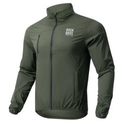 Kurtka z kapturem odblaskowa z kieszeniami na rower. Zielone kurtki damskie ROCKBROS, l, bez wzorów, z materiału, rowerowe. Za 429.99 zł.