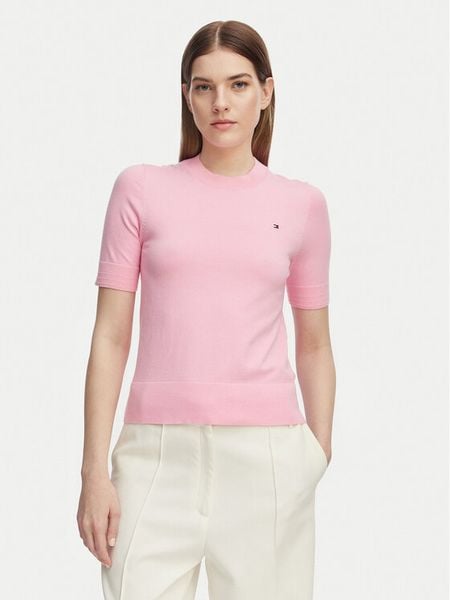 Tommy Hilfiger Sweter WW0WW49705 Różowy jasny Slim Fit. Czerwone swetry klasyczne damskie Tommy Hilfiger, xs, z bawełny, bez kołnierzyka. Za 299.99 zł.