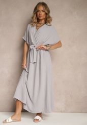 Szara Rozkloszowana Sukienka z Bawełną i Paskiem Lunapinia. Szare sukienki damskie Renee, na co dzień, l, bez wzorów, z bawełny, bez kołnierzyka, bez ramiączek, maxi, kopertowe. W wyprzedaży za 71.99 zł.