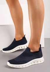 Granatowe Buty Sportowe ze Skarpetkową Cholewką do Kostki Eirona. Niebieskie buty sportowe na co dzień damskie Born2be, bez wzorów. Za 54.99 zł.