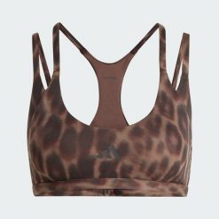 Biustonosz Optime Leopard Strappy Light Support. Brązowe biustonosze sportowe damskie Adidas, bez wzorów. Za 239.00 zł.