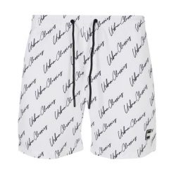 Męskie Spodenki Kąpielowe Z Logo Script. Białe kąpielówki męskie Urban Classics, m, bez wzorów. Za 105.99 zł.