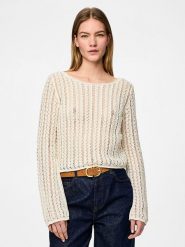 Pieces Sweter "Siri" w kolorze kremowym rozmiar: XL. Brązowe swetry klasyczne damskie Pieces, xl, bez kołnierzyka. Za 83.42 zł.
