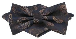 Mucha Męska w Zestawie z Poszetką - Alties - Jasnobrązowy Wzór Paisley. Krawaty i muchy męskie Alties, bez wzorów, eleganckie. Za 65.00 zł.