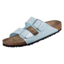 Klapki damskie Birkenstock Arizona Surf. Zielone klapki damskie Birkenstock, bez wzorów, z materiału, bez obcasa. Za 613.00 zł.