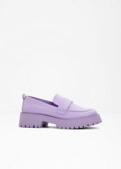 Półbuty loafersy chunky. Fioletowe półbuty damskie bonprix, bez wzorów, bez obcasa. Za 84.99 zł.