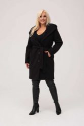 Elegancki czarny płaszcz Selena z kapturem i paskiem XXL OVERSIZE JESIEŃ. Czarne płaszcze damskie Moda Size Plus Iwanek, na jesień, s, z aplikacjami, z poliesteru, eleganckie. W wyprzedaży za 329.90 zł.
