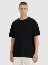 4F T-shirt oversize gładki męski - czarny S. Czarne t-shirty męskie 4f, m, bez wzorów, z bawełny, bez kołnierzyka. Za 79.99 zł.