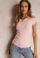 Jasnoróżowy T-shirt Ariema. Czerwone t-shirty damskie Renee, l, bez wzorów, z dzianiny, bez kołnierzyka. Za 24.99 zł.